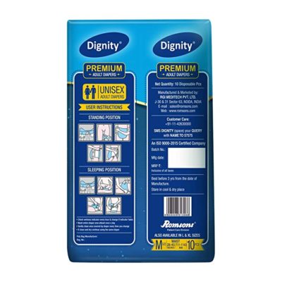 Dignity Premium Adult Diapers, Medium, Waist Size 28 - 45, 10