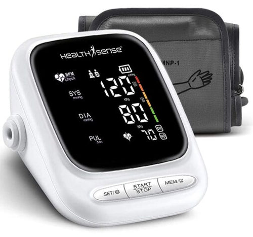 HealthSense Heart-Mate BP144 Upper Arm Automatic Digital Talking Blood Pressure Monitor, Heart Rate Machine & Pulse Checking meter for Accurate Home Monitoring, Batteries Included (White)