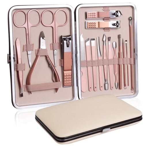Manicure Kit, Pedicure Tools For Feet, Nail Clipper, Manicure Pedicure Kit For Women And Men, 18 Pieces ,Perfect Gifts For Women And Men Rose Gold, Pink spancare