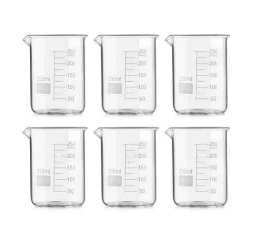 High Quality Borosilicate 3.3 Glass Beakers – 250 ml 6 pcs with Graduation Marks, Pack of 6 spancare