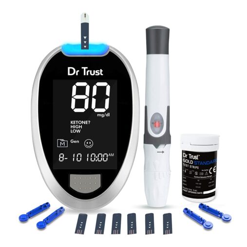 Dr Trust Glucometer Machine with 10 Strips (Fully Automatic, Black)
