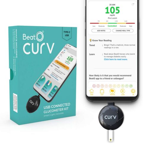 BeatO CURV Smartphone Connected Glucometer – 25 Strips