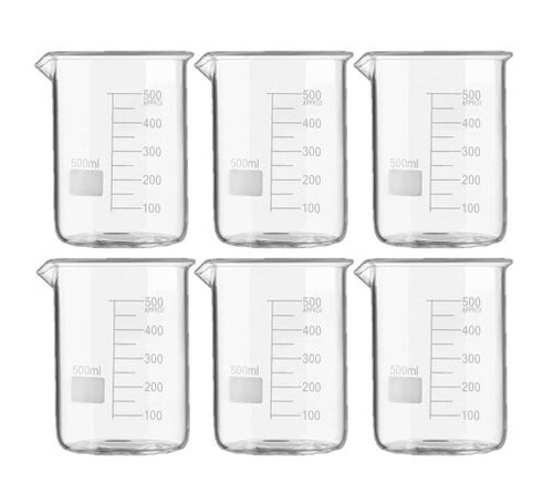 High Quality Borosilicate 3.3 Glass Beakers – 500 ml with Graduation Marks, Pack of 6