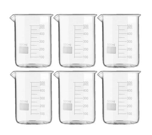 High Quality Borosilicate 3.3 Glass Beakers – 500 ml with Graduation Marks, Pack of 6 spancare