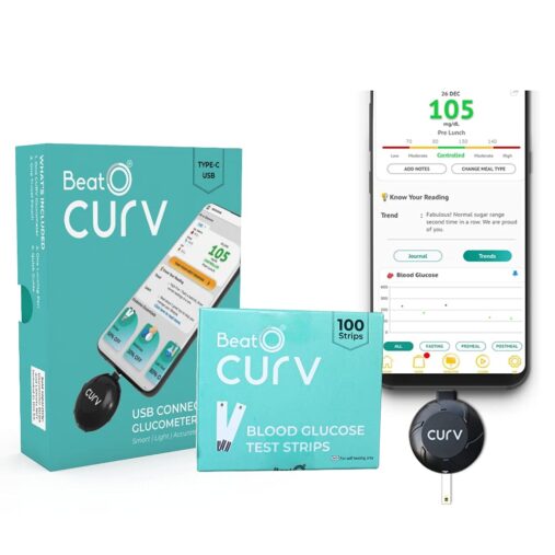 BeatO CURV Smartphone Connected Glucometer with 100 Strips