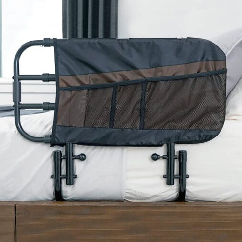 Adjustable Bed Rail for Elderly Adults with Grab Bar & Pouch