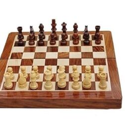 Wooden Magnetic Chess Board Folding Handcrafted Set with Extra Queens