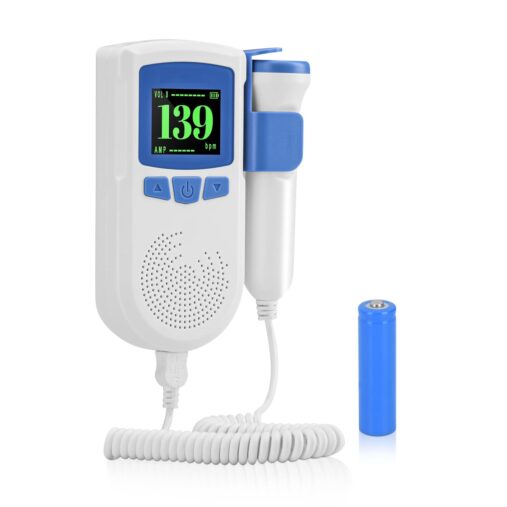 Fetal Doppler | Fetal Heart Rate Monitor for Home and Clinic with USB Charging, Headphone Jack  with Built-in Speaker (White & Blue) spancare