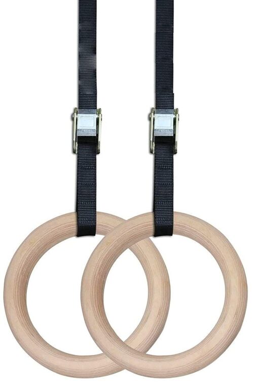 Gymnastic Wooden Rings with Heavy Duty Adjustable Strap | Roman Rings Perfect for Calisthenics Competition and Conditioning Training spancare