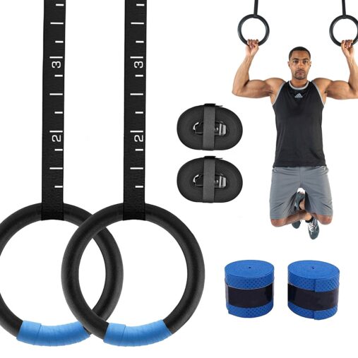 Gym Rings -with 990 lbs Load Capacity, Adjustable Buckle Straps for Cross-Training Workout, Exercise,(Set of 2) (Black) StrengthTraining,Gymnastics, Bodybuilding, Pull Ups for Men and Women spancare