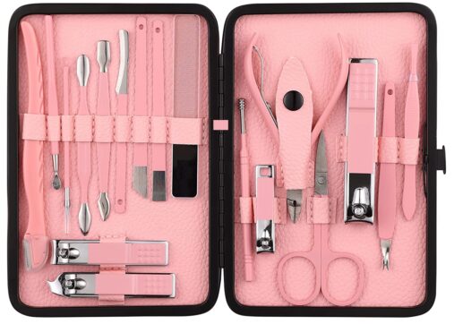 Pedicure Manicure kit and Foot Care Kit (Eyebrow Razor, Tweezer, Hair Plucker, Baby Nail Cutter, Ear Cleaner, Nail Filer) Pedicure Kit, Gift for Men and Women, Pink spancare