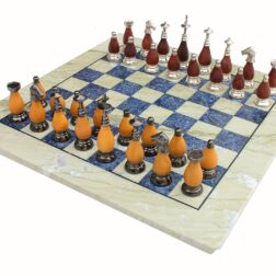 Marble Chess Set 15x15 – Lapis Lazuli & Brass Handmade Board