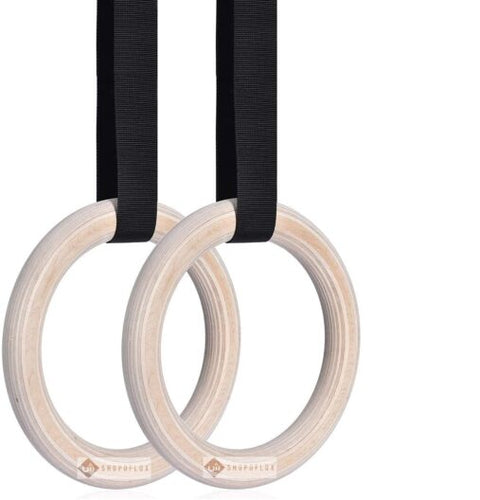 Kids Gymnastics Rings Wooden Gym Play Set with Adjustable Straps