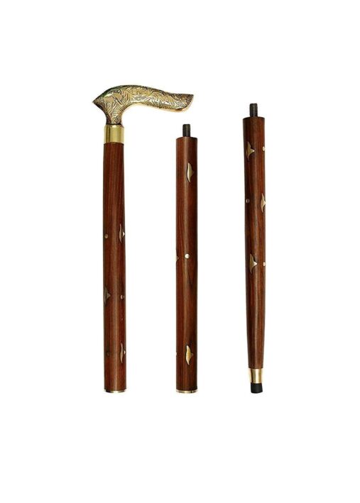 Handmade Wooden Folding Walking Stick 36 Inches – Handcrafted Walking Cane with Brass Handle spancare