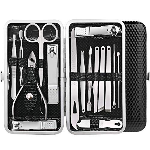 Manicure Pedicure Nail Tools With Leather Case Color May Vary, 16 Pcs