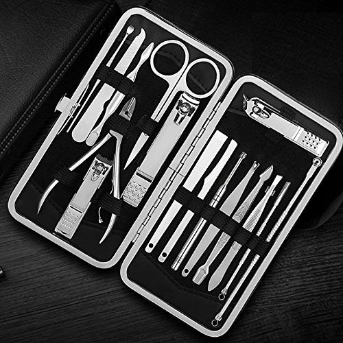 Manicure Set 16 in 1 Stainless Steel Professional Pedicure Kit Nail Scissors Grooming Kit with Leather Travel Case spancare