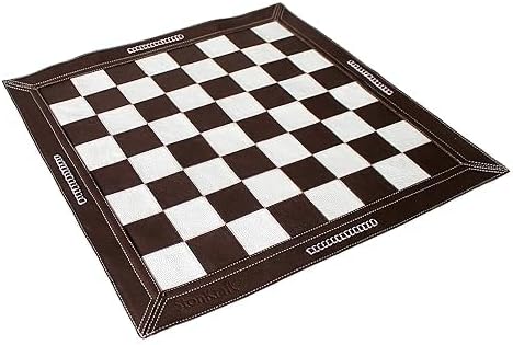 Tournament Chess Board, Genuine Leather Roll-up Set, 19 x 19 inches, Dark Tan spancare