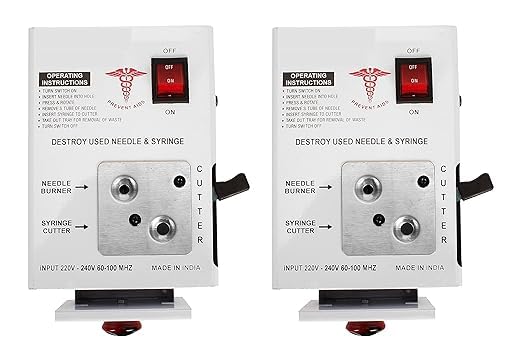 SPANCARE_PHARMACEUTICALS Needle Syringe Destroyer Electric, Needle Destroyer Machine for Hospital & Laboratory, Shock Proof Metal Body Mechanism, Low Power Consumption Pack of 2 spancare