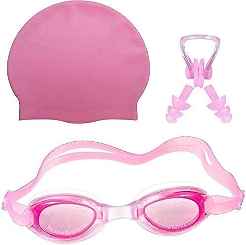 Anti fog swimming goggles,cap,earplug & noseplug set 100% Silicone - Ideal for all age group | silicone non slip (multicolor) spancare