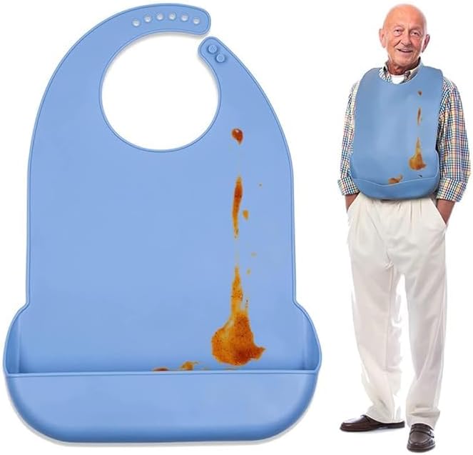 SPANCARE PHARMACEUTICALS "Silicone Adult Bibs, Waterproof Adjustable Adult Bib, Large Bib with Leakproof Pocket, Washable Dining Bibs for Men, Women Eating Cloth for Elderly Seniors and Disabled spancare