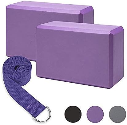 High Density EVA Foam Yoga Block with Yoga Belt to Support and Deepen Poses, Improve Strength and Aid Balance and Flexibility - (2 Pieces) spancare