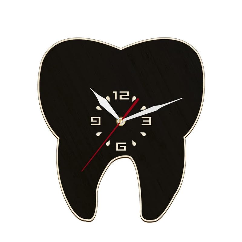 Tooth Shaped Wooden Wall Clock Dental Clinic Decor