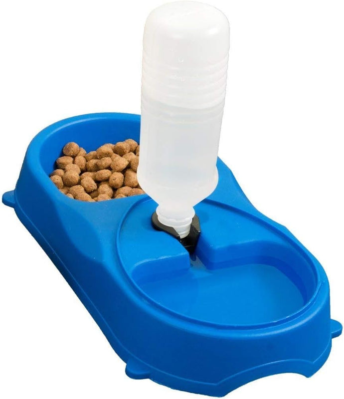 Dual Port Pet Dog Cat Bowl, Automatic Water Dispenser Plastic Feeder Utensils Bowl, Drinking Fountain Food Dish for Dog & Cat spancare