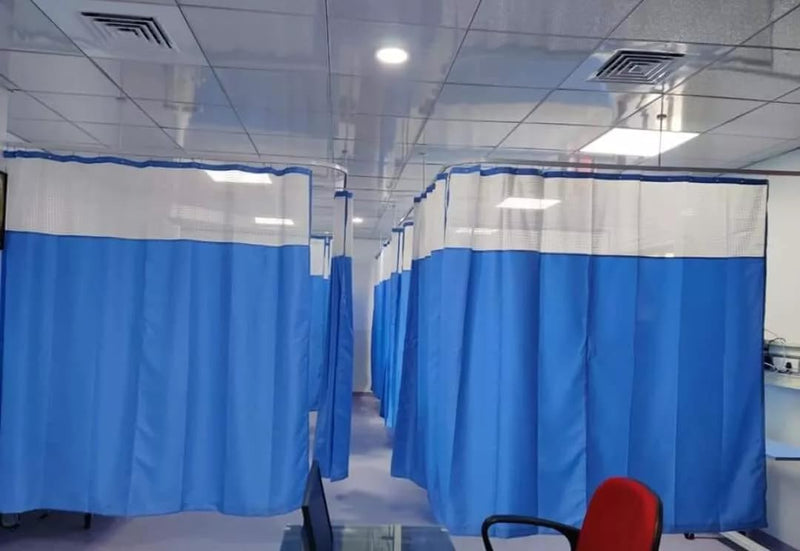 SPANCARE PHARMACEUTICALS Hospital Blue Zigzag Curtains Polyester for Partition Used in ICU and Wards Size 8 * 7 spancare