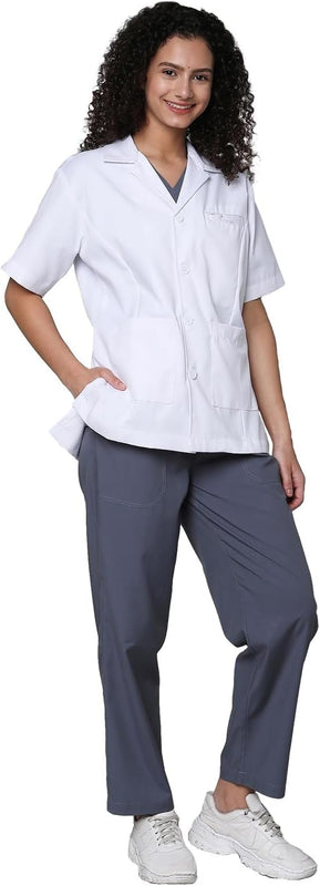 SPANCARE PHARMACEUTICALS "Women's Lab Coat | Poly Viscose Short Sleeves Short Medical Apron | 3 Pockets White spancare