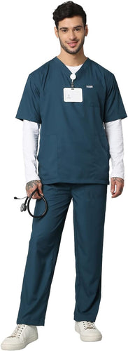 Spancare Men's V Neck Active Scrub Suit | 5 Pockets Medical Scrub Top & Bottom, Half Sleeves, Uniform for Doctors, Nurses and Dentists Perfect Fit (XL)