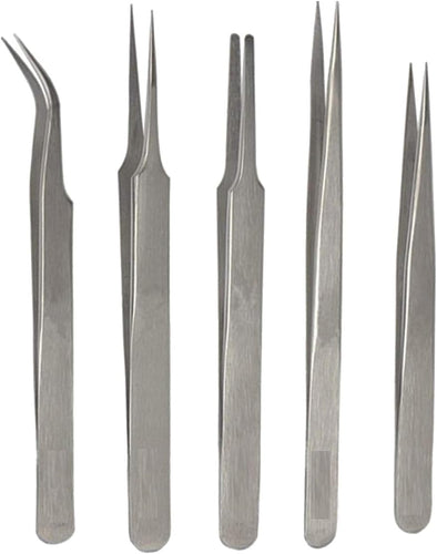 Built with Passion 5-in-1 Stainless Steel Tweezer Set, Precision Multi-Purpose Tweezers Set – Precision Crafted, Multi-Purpose Tweezers for Eyebrows, Splinters, Ingrown Hairs, Rust-Resistant