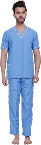 SPANCARE PHARMACEUTICALS Unisex Scrub Suit set with piping V-Neck 3 Pocket Top and Cargo Type Trouser (Ocean Blue)(Pack of 5)