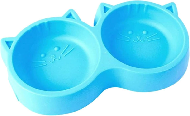 Non-Toxic Pet Feeding Plastic Cat Face Shaped Double Bowl Non-Slip Food & Water Feeder 2-in-1 Bowl for Dogs, Puppies, Cats & Kittens spancare