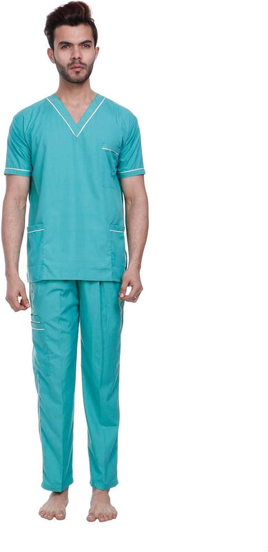 SPANCARE PHARMACEUTICALS Unisex Scrub Suit set with piping V-Neck 3 Pocket Top and Cargo Type Trouser (Sea Green) (PACK OF 5) spancare