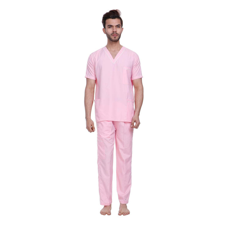 SPANCARE PHARMACEUTICALS Unisex Scrub Suit set with piping V-Neck 3 Pocket Top and Cargo Type Trouser (Pink)-SIZE 36 spancare