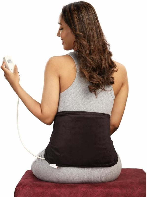 SPANCARE PHARMACEUTICALS Electric Heating Pad for Pain Relief, Orthopaedic Belt with Temperature Controller, Large, Velvet Black spancare