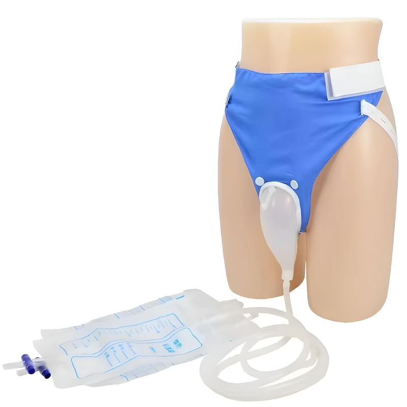 Urine Collector /Urinal for Men Breathable Adjustable Reusable Silicone Collector with Portable Wearable Odour - Free Urinary Drainage Bag System with 1000 ml & 2000 ml bags/White/Grey/Blue /for Elderly spancare