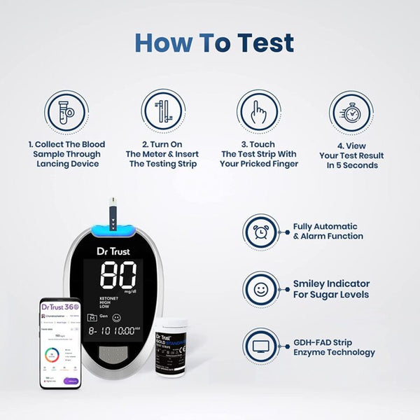 Dr Trust Test Strips – 50 Strips with Lancets | Blood Glucose Testing