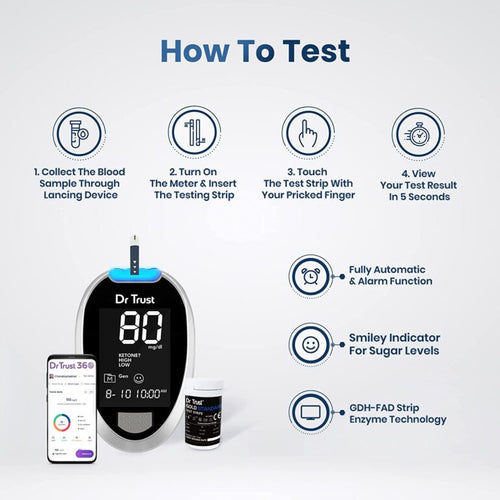 Dr Trust Test Strips – 50 Strips with Lancets | Blood Glucose Testing