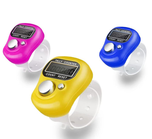 SPANCARE PHARMACEUTICALS Digital Electronic Mini Finger Ring Head Hand Tally Japa Counter, for Various Counting Purpose Pack of 3 (Assorted Colour)"
