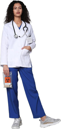 SPANCARE PHARMACEUTICALS Women's Lab Coat | Poly Viscose Long Sleeves Short Medical Apron | 3 Pockets, White