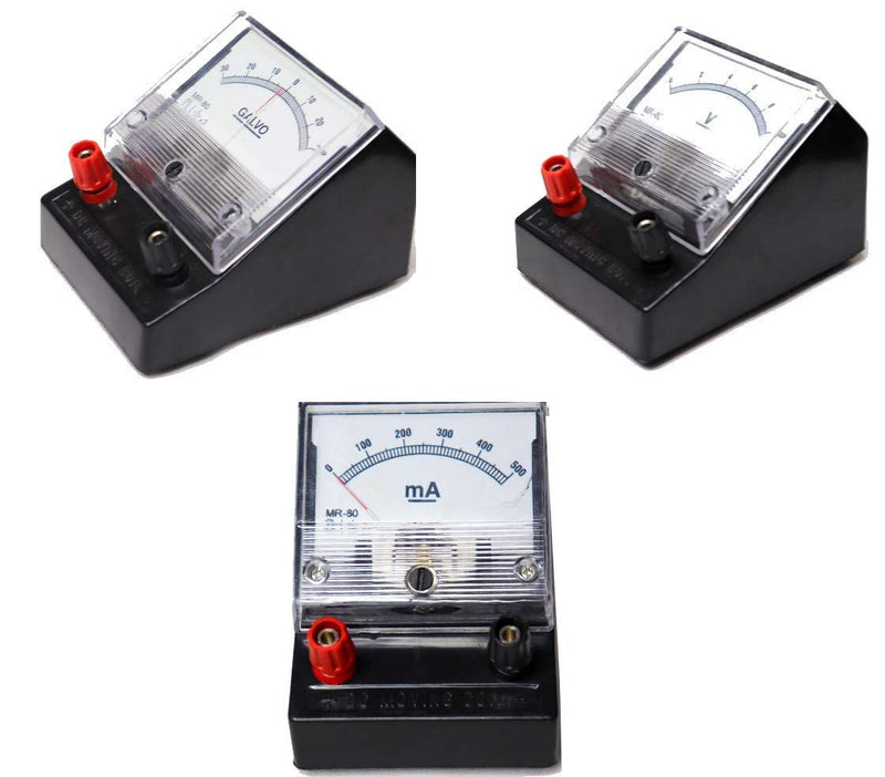 spancare pharmaceuticals Analog dc Voltmeter 10 Volt+Ammeter 500ma+Galvanometer 30-0-30 Volt for lab Desk Stand Type Education Purpose School Colleges (Pack of 3) spancare