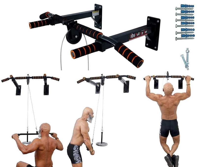 Pull Up Bar Wall Mounted Chin Up Bar Side Pulley with Lats Bar, Tricep Bar spancare