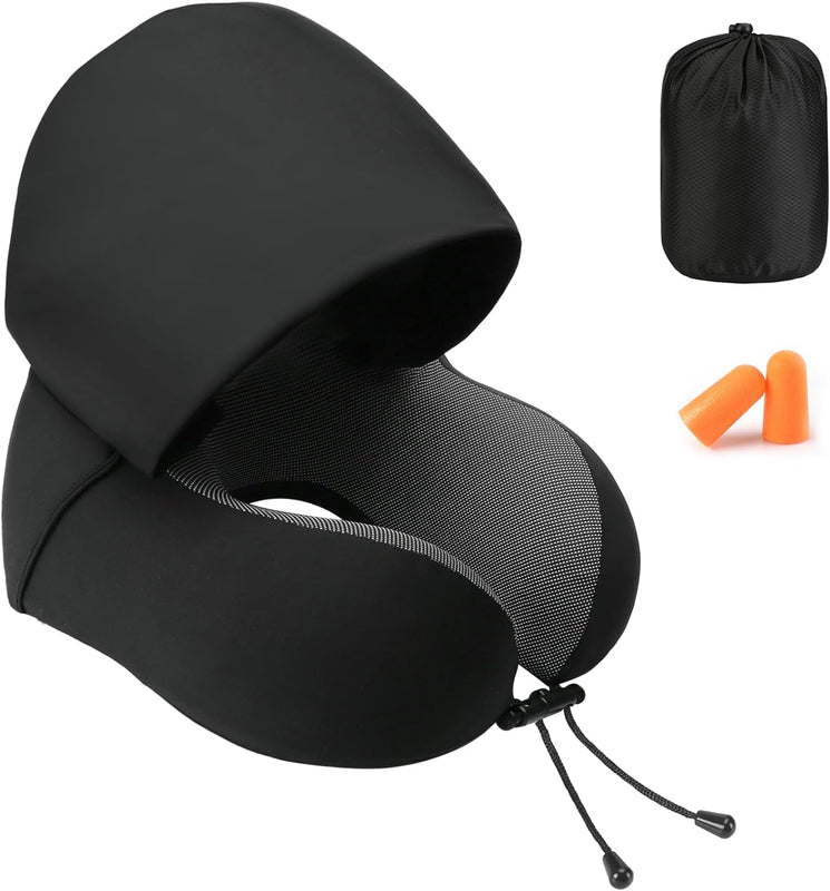 Hooded Memory Foam Travel Neck Pillow