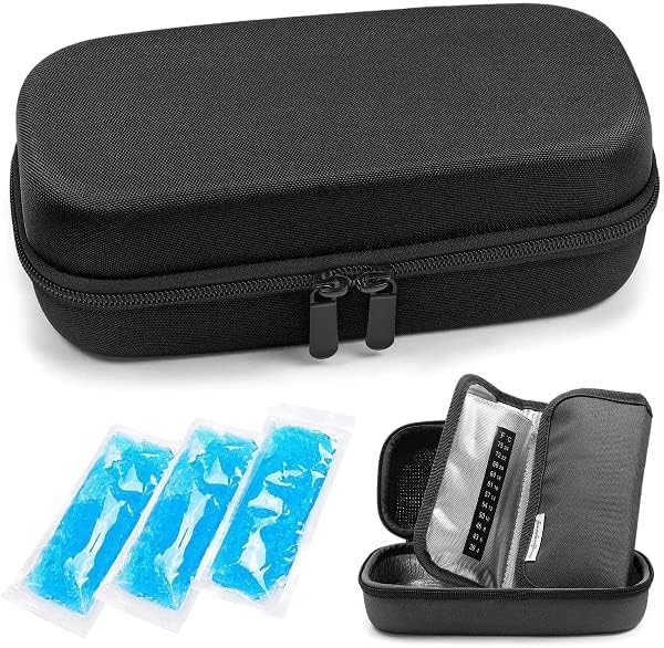 Insulin Pen Travel Safe Cooler ice Bag Hard eva case with 3 Cooler Ice Pack (Black) spancare
