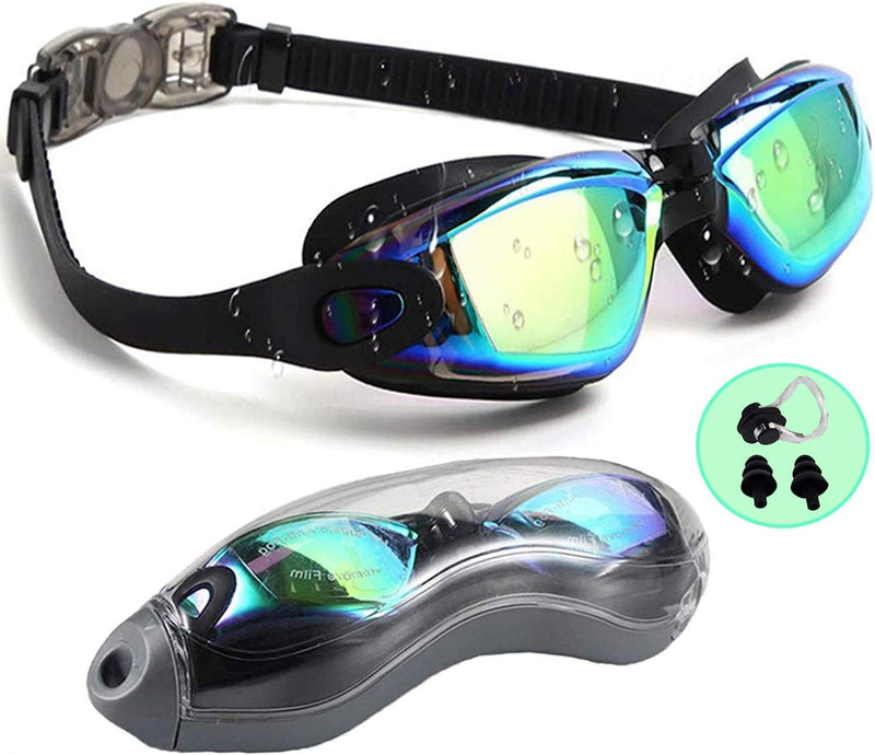 Swimming Goggles Mirrored- 3 Sizes Replaceable Nose Bridge (2nd Generation Only) | Anti-Fog, UV Protection- Free Nose Clip, Ear Plugs, Mesh Bag- No Leaking, Adjustable spancare