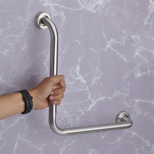 L-Shape Bathroom Handle for Senior Citizen/Grab Bar for Toilet/Support for Elderly People - Stainless Steel, Pack of 1 (Chrome)