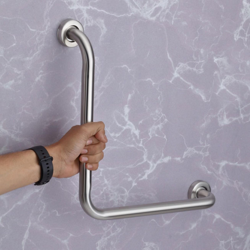 L-Shape Bathroom Handle for Senior Citizen/Grab Bar for Toilet/Support for Elderly People - Stainless Steel, Pack of 1 (Chrome)