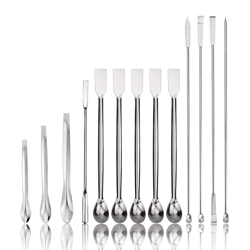 spancare pharmaceuticals Stainless Steel Lab Spatula Micro Scoop Reagent Laboratory Mixing Spatula 22cm Long Sampling Spoon 13PCS spancare