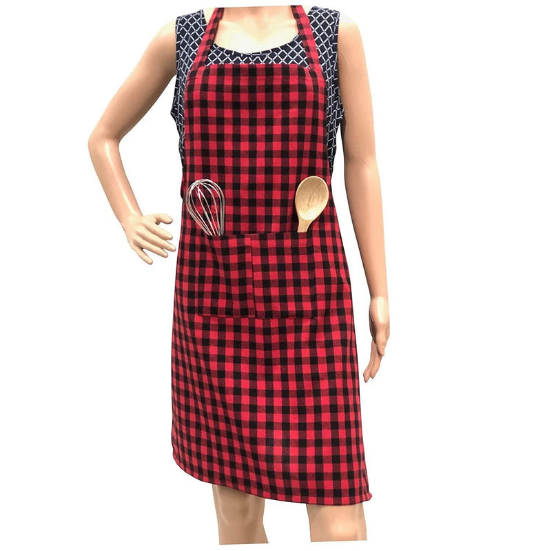 Spancare Cotton Checks with Front Center Pocket Design Apron (Pack of 2), (Red Checked) spancare